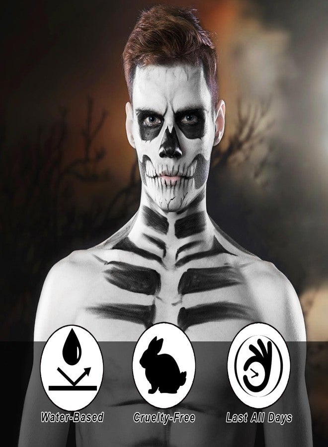 بامينفي طلاء وجه وجسم أبيض وأسود من بامينيفاي، 1.01 أونصة/قطعة مع إسفنجتين، طلاء وجه كريمي مائي لمكياج تنكري لشخصية مهرج أو زومبي أو مصاص دماء أو هيكل عظمي، طقم مكياج مؤثرات خاصة للهالوين، 2.02 أونصة - Image 2